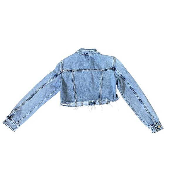 Zara Cropped Denim Jacket XS Frayed Raw Hem Western Cowgirl Light Wash Pockets - Picture 2 of 5